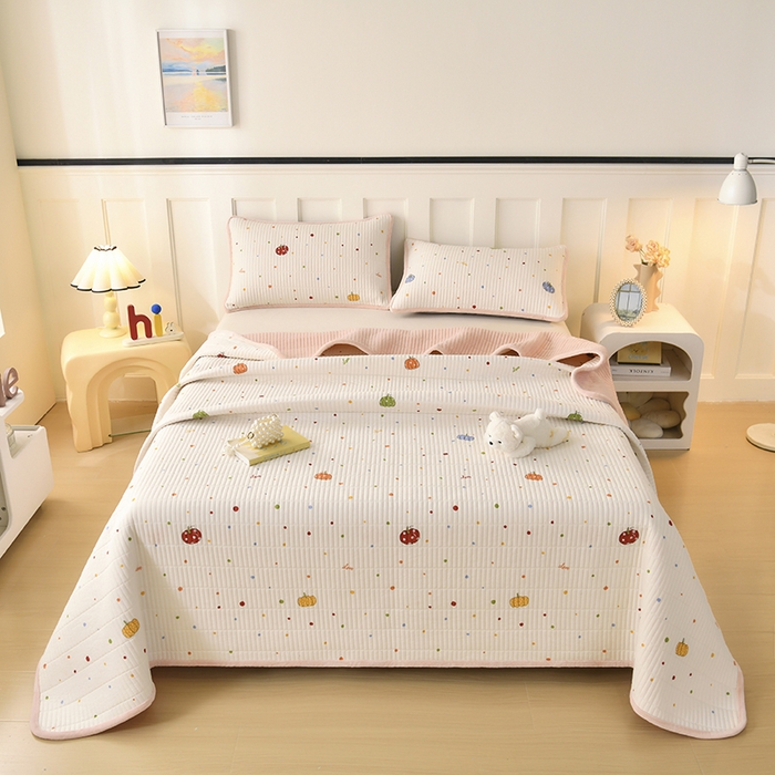 91家纺网 家纺一手货源 找家纺 悠米悠家 2026新款卡通棉拼绒夹棉床盖单品床盖床盖单件 甜趣南瓜