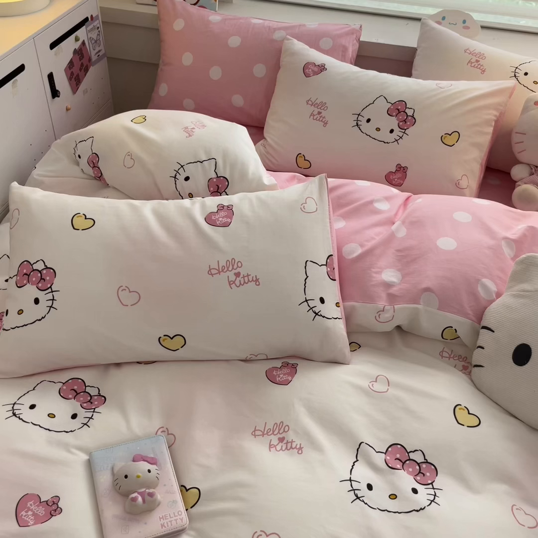 91家纺网 家纺一手货源 找家纺 暮思家居 2026新款正版授权三丽鸥全棉纯棉四件套系列-第一批 少女凯蒂