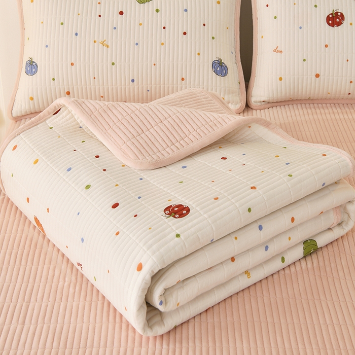 91家纺网 家纺一手货源 找家纺 悠米悠家 2026新款卡通棉拼绒夹棉床盖单品床盖床盖单件 甜趣南瓜