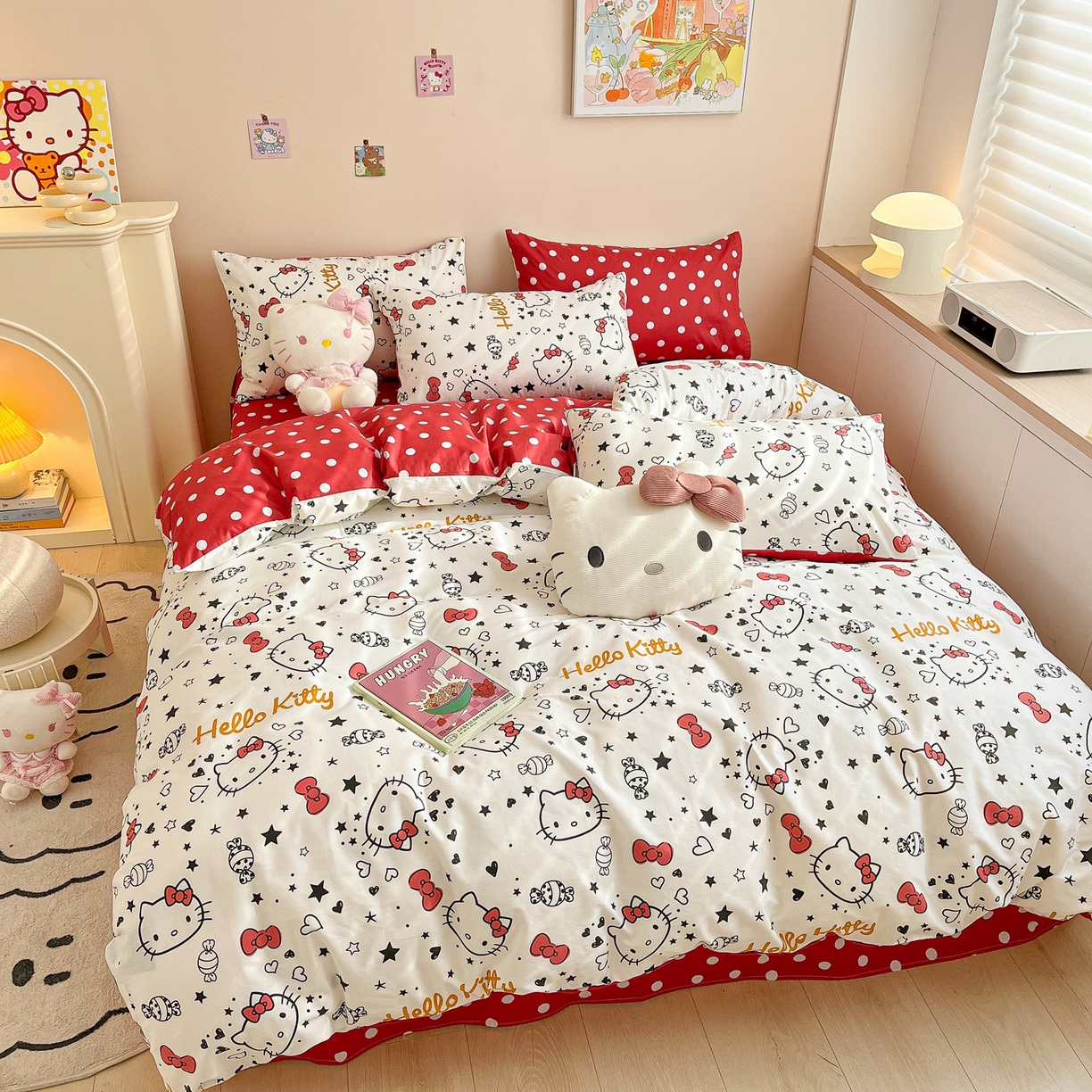 91家纺网 家纺一手货源 找家纺 暮思家居 2026新款正版授权三丽鸥全棉纯棉四件套系列-第一批 糖果KT