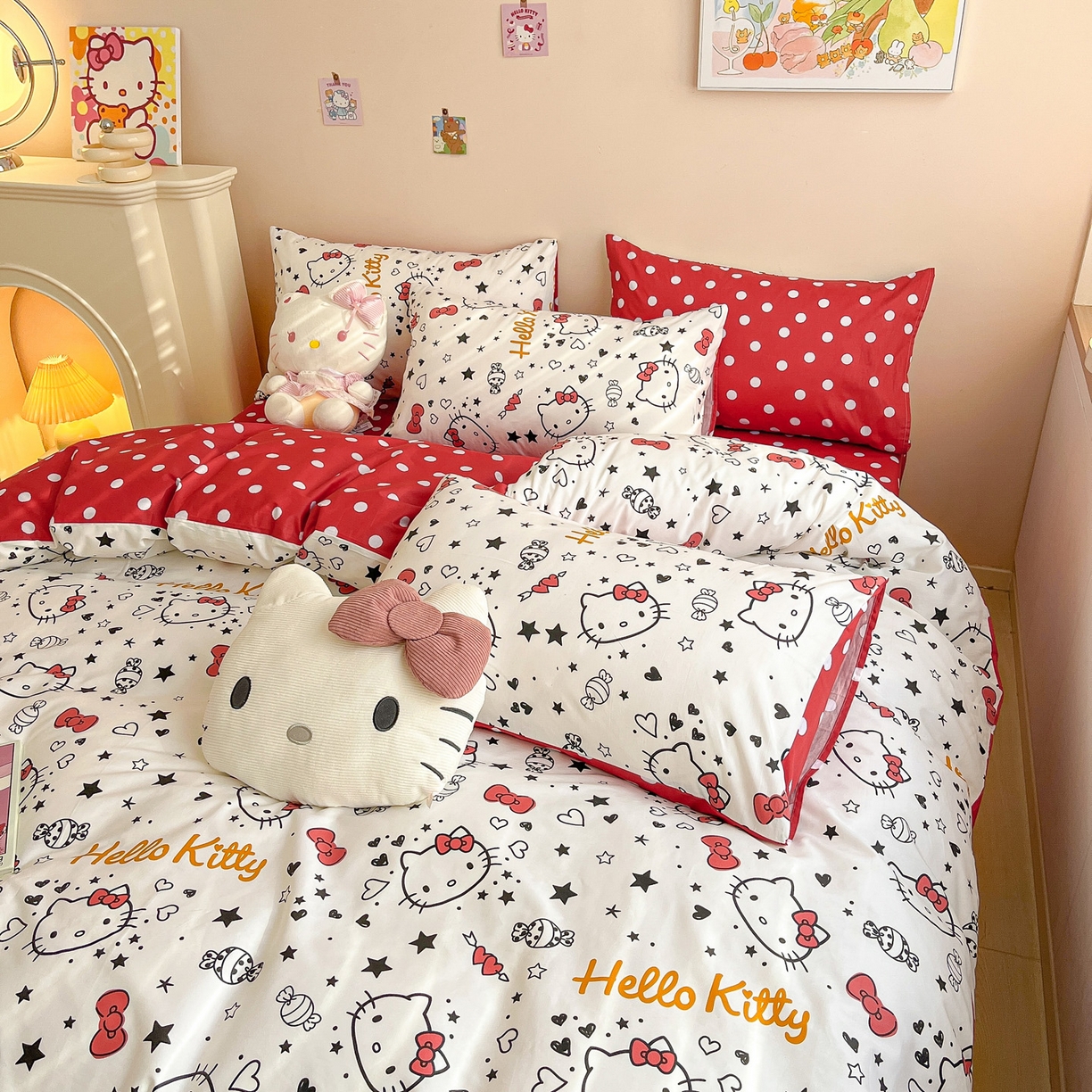 91家纺网 家纺一手货源 找家纺 暮思家居 2026新款正版授权三丽鸥全棉纯棉四件套系列-第一批 糖果KT