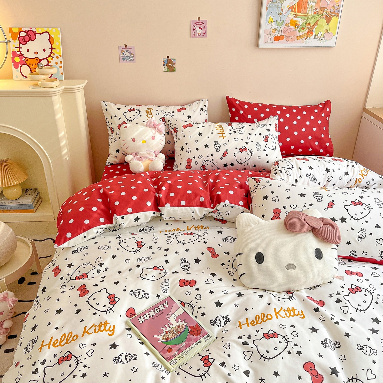 91家纺网 家纺一手货源 找家纺 暮思家居 2026新款正版授权三丽鸥全棉纯棉四件套系列-第一批 糖果KT