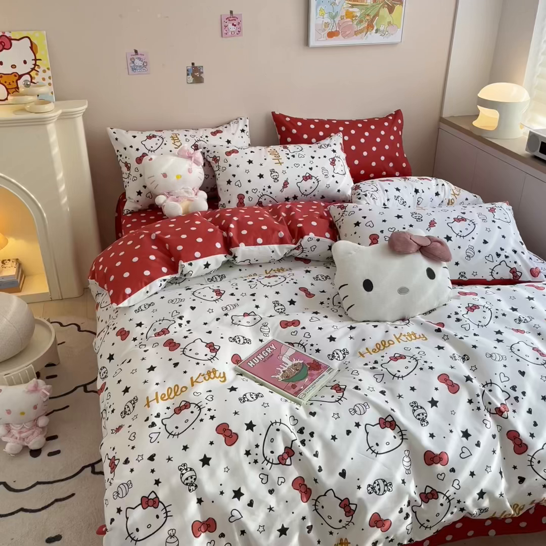 91家纺网 家纺一手货源 找家纺 暮思家居 2026新款正版授权三丽鸥全棉纯棉四件套系列-第一批 糖果KT