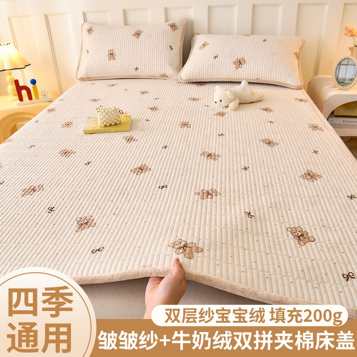 悠米悠家 2026新款卡通棉拼绒夹棉床盖单品床盖床盖单件 可可萌熊