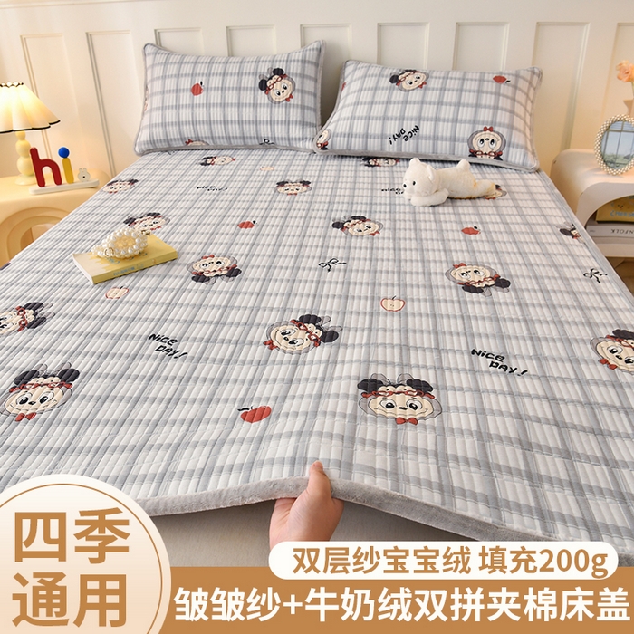 悠米悠家 2026新款卡通棉拼绒夹棉床盖单品床盖床盖单件 萌趣LABUBU