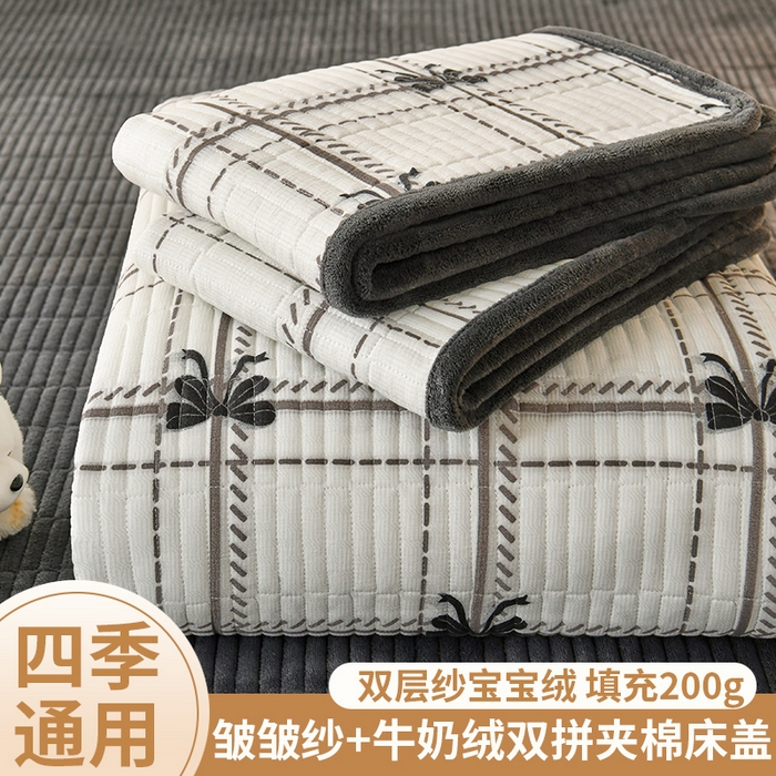 91家纺网 家纺一手货源 找家纺 悠米悠家 2026新款卡通棉拼绒夹棉床盖单品床盖床盖单件 格调蝶韵