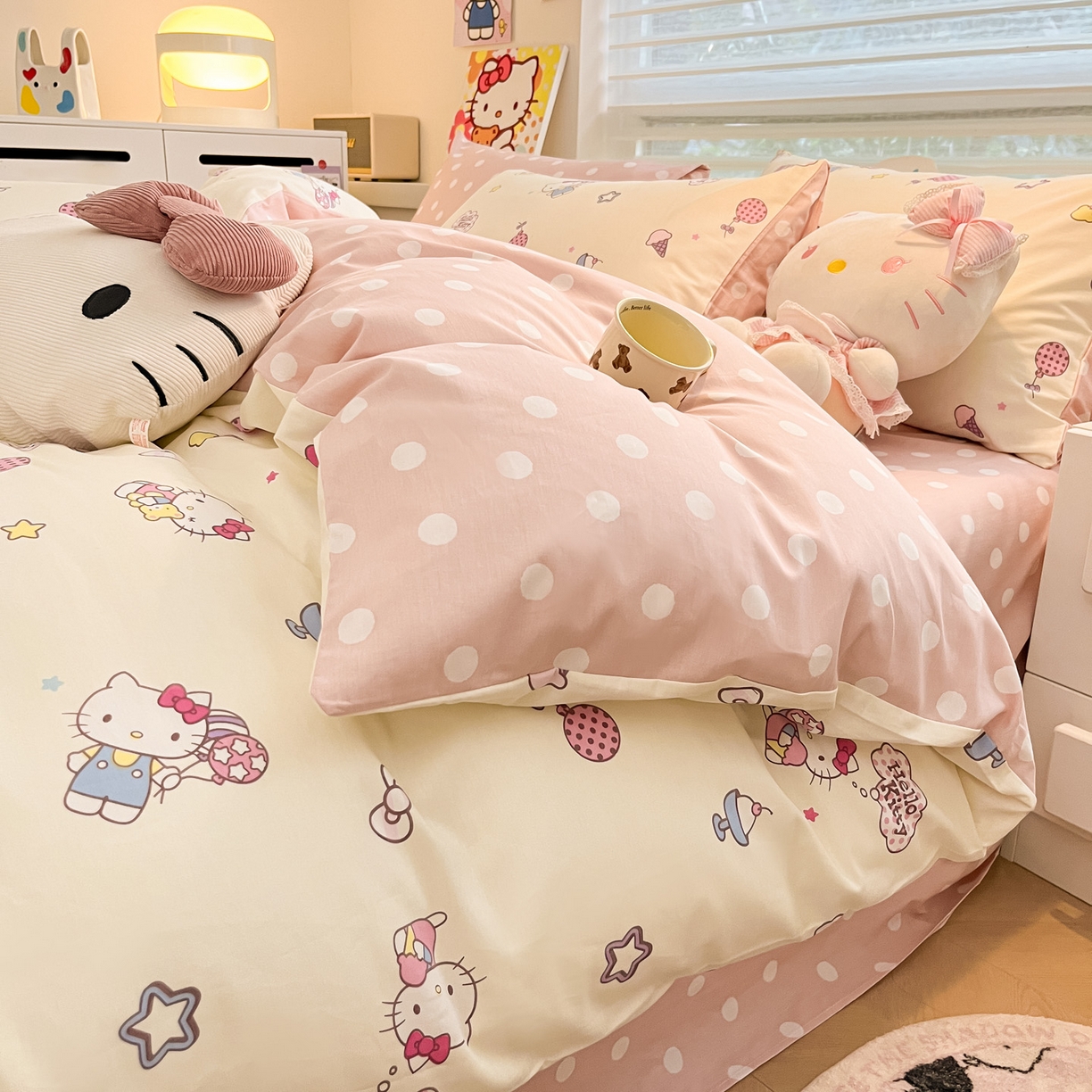 91家纺网 家纺一手货源 找家纺 暮思家居 2026新款正版授权三丽鸥全棉纯棉四件套系列-第一批 甜筒凯蒂