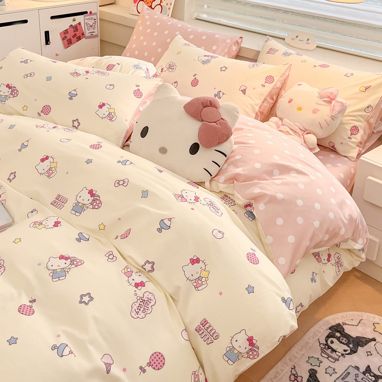91家纺网 家纺一手货源 找家纺 暮思家居 2026新款正版授权三丽鸥全棉纯棉四件套系列-第一批 甜筒凯蒂