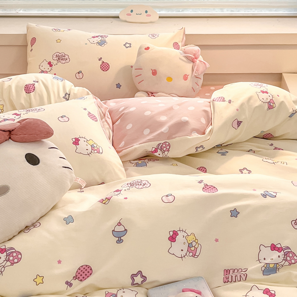 91家纺网 家纺一手货源 找家纺 暮思家居 2026新款正版授权三丽鸥全棉纯棉四件套系列-第一批 甜筒凯蒂