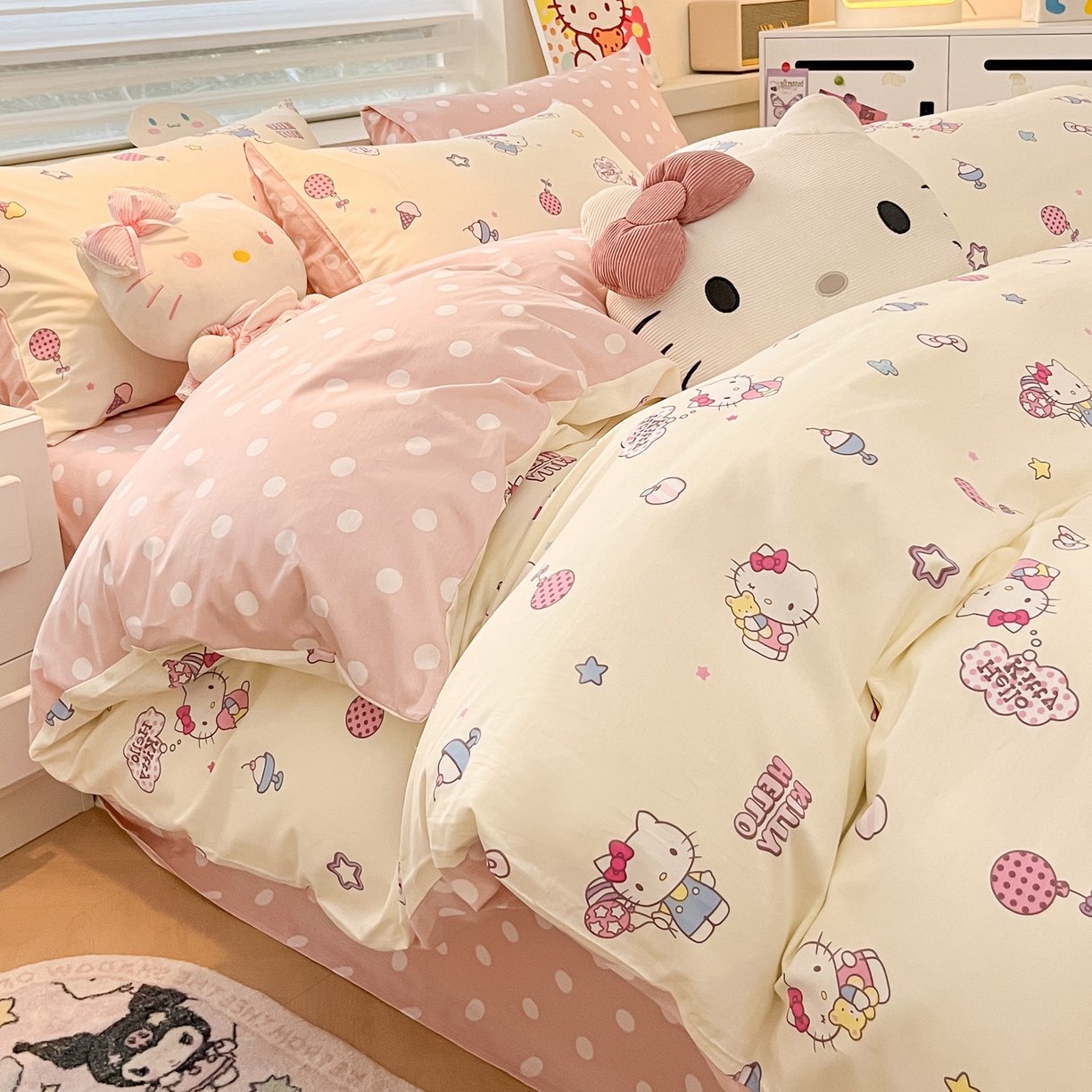 91家纺网 家纺一手货源 找家纺 暮思家居 2026新款正版授权三丽鸥全棉纯棉四件套系列-第一批 甜筒凯蒂