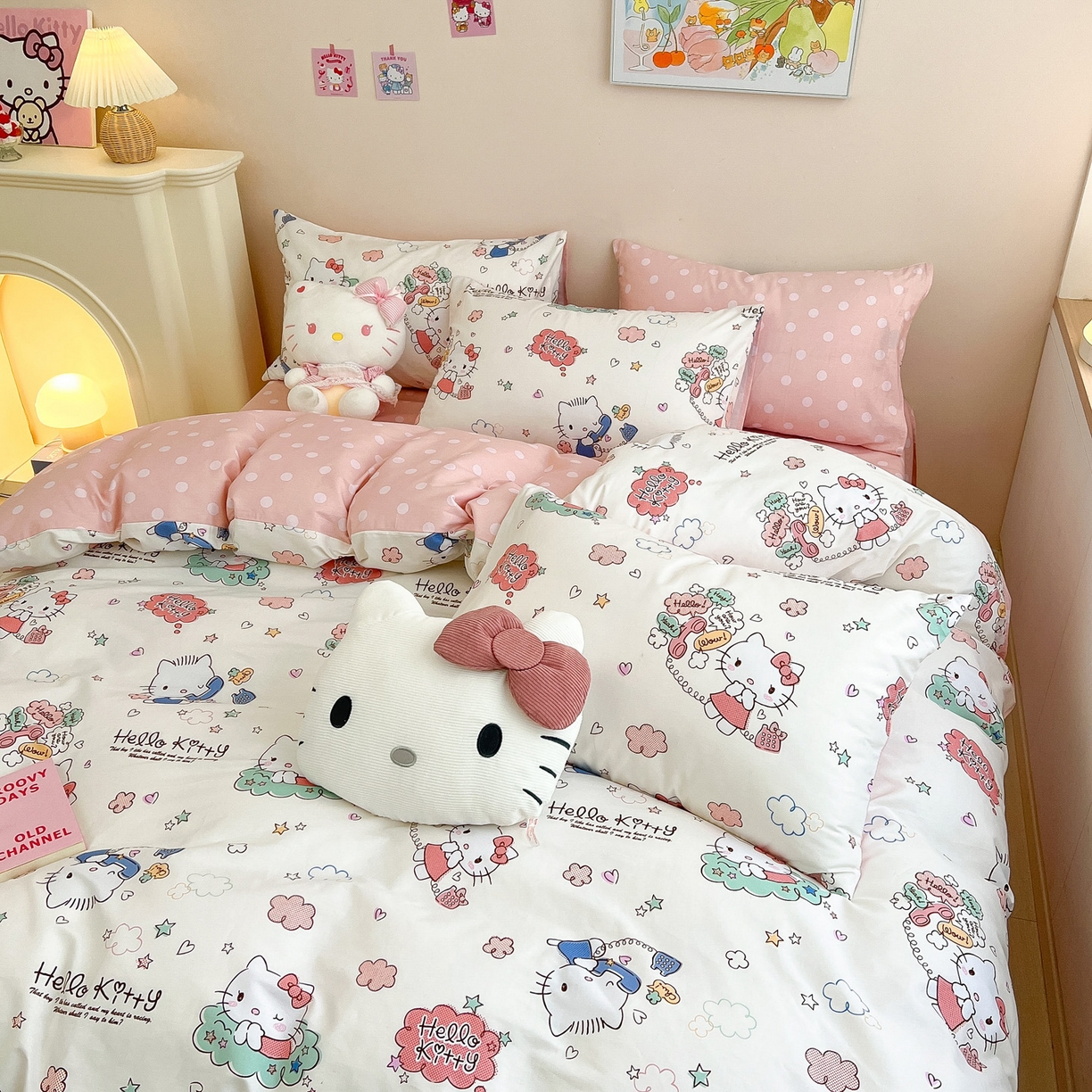 91家纺网 家纺一手货源 找家纺 暮思家居 2026新款正版授权三丽鸥全棉纯棉四件套系列-第一批 甜心KT