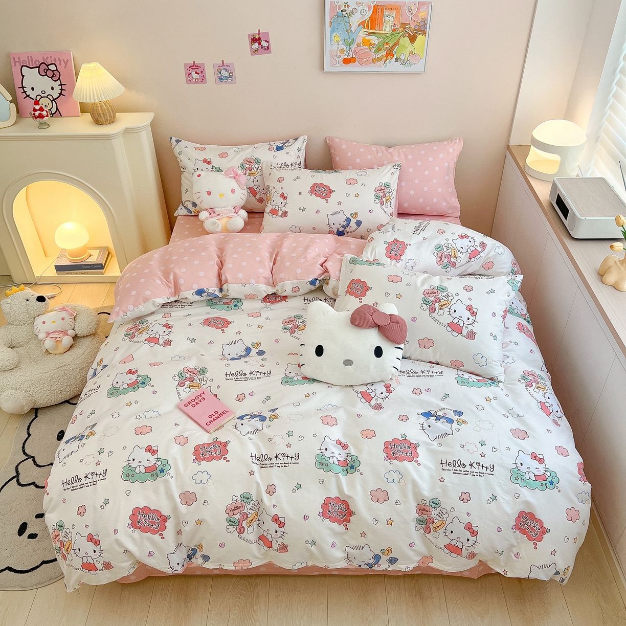 91家纺网 家纺一手货源 找家纺 暮思家居 2026新款正版授权三丽鸥全棉纯棉四件套系列-第一批 甜心KT