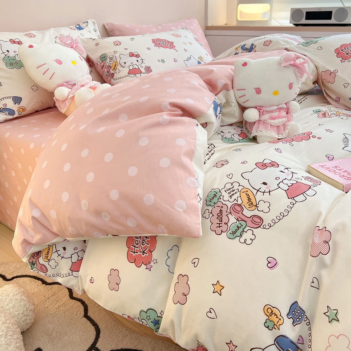 91家纺网 家纺一手货源 找家纺 暮思家居 2026新款正版授权三丽鸥全棉纯棉四件套系列-第一批 甜心KT