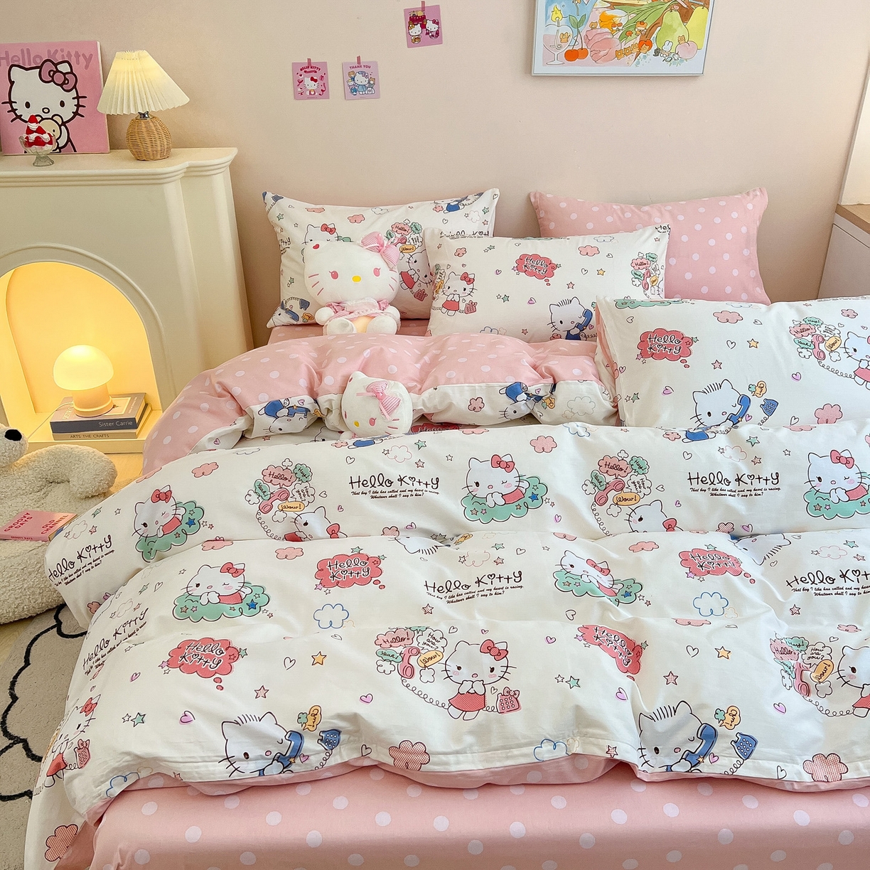 91家纺网 家纺一手货源 找家纺 暮思家居 2026新款正版授权三丽鸥全棉纯棉四件套系列-第一批 甜心KT