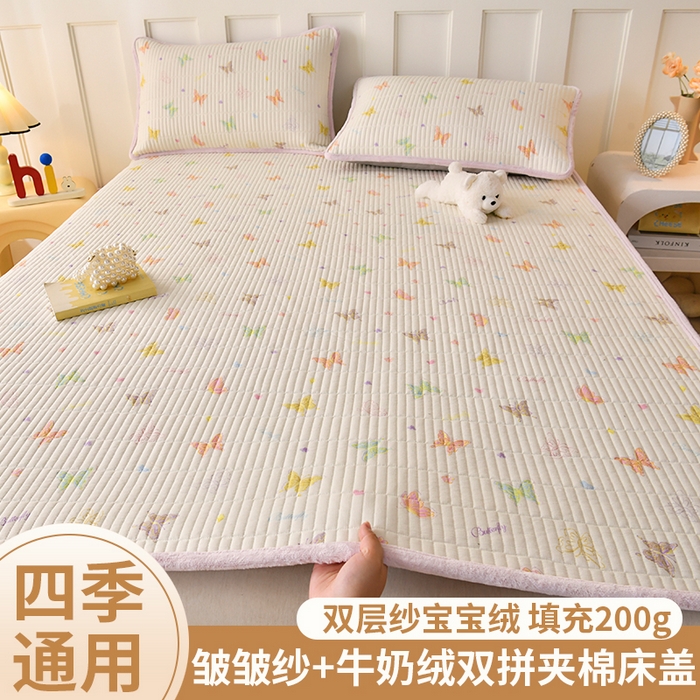 悠米悠家 2026新款卡通棉拼绒夹棉床盖单品床盖床盖单件 温软蝶梦