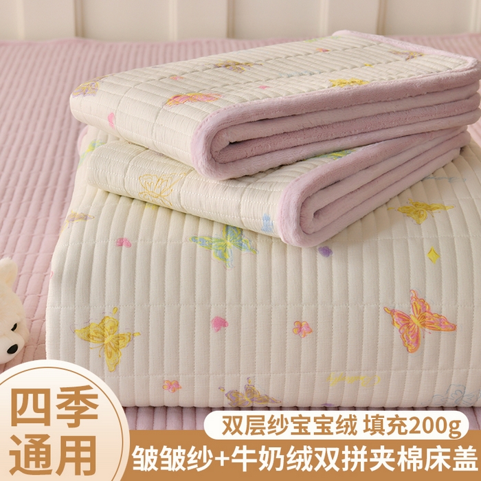 91家纺网 家纺一手货源 找家纺 悠米悠家 2026新款卡通棉拼绒夹棉床盖单品床盖床盖单件 温软蝶梦