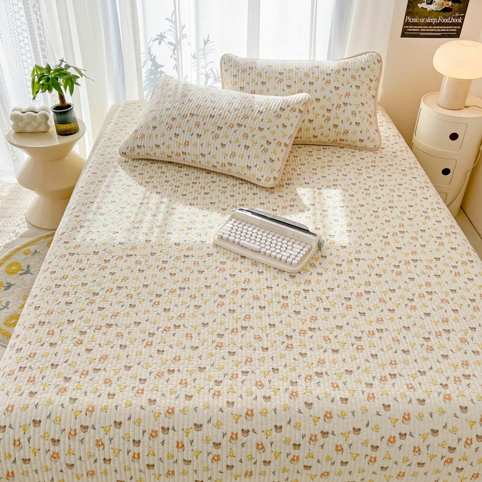 91家纺网 家纺一手货源 找家纺 茉夕家纺 2026新款春季双面纯棉印花单品床盖单件床盖 小花熊