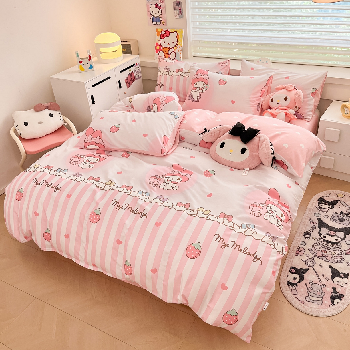 91家纺网 家纺一手货源 找家纺 暮思家居 2026新款正版授权三丽鸥全棉纯棉四件套系列-第一批 洋娃娃美乐蒂