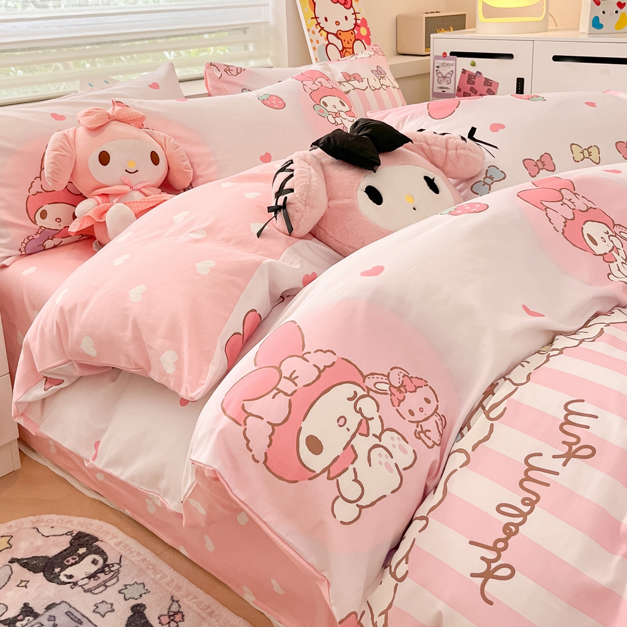 91家纺网 家纺一手货源 找家纺 暮思家居 2026新款正版授权三丽鸥全棉纯棉四件套系列-第一批 洋娃娃美乐蒂