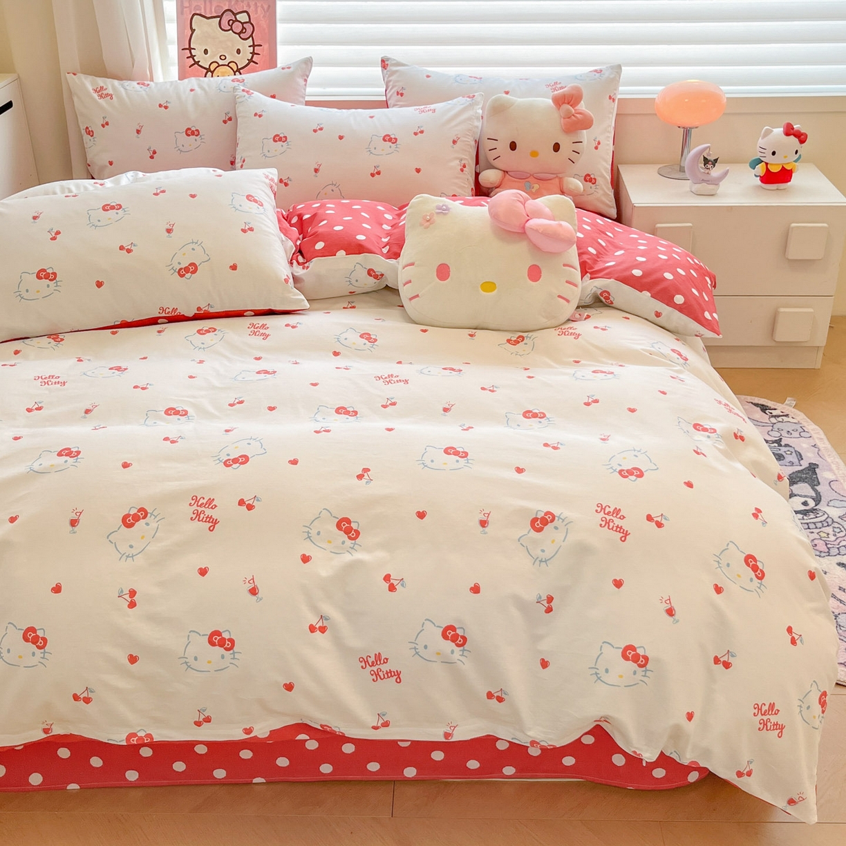 91家纺网 家纺一手货源 找家纺 暮思家居 2026新款正版授权三丽鸥全棉纯棉四件套系列-第一批 樱桃凯蒂