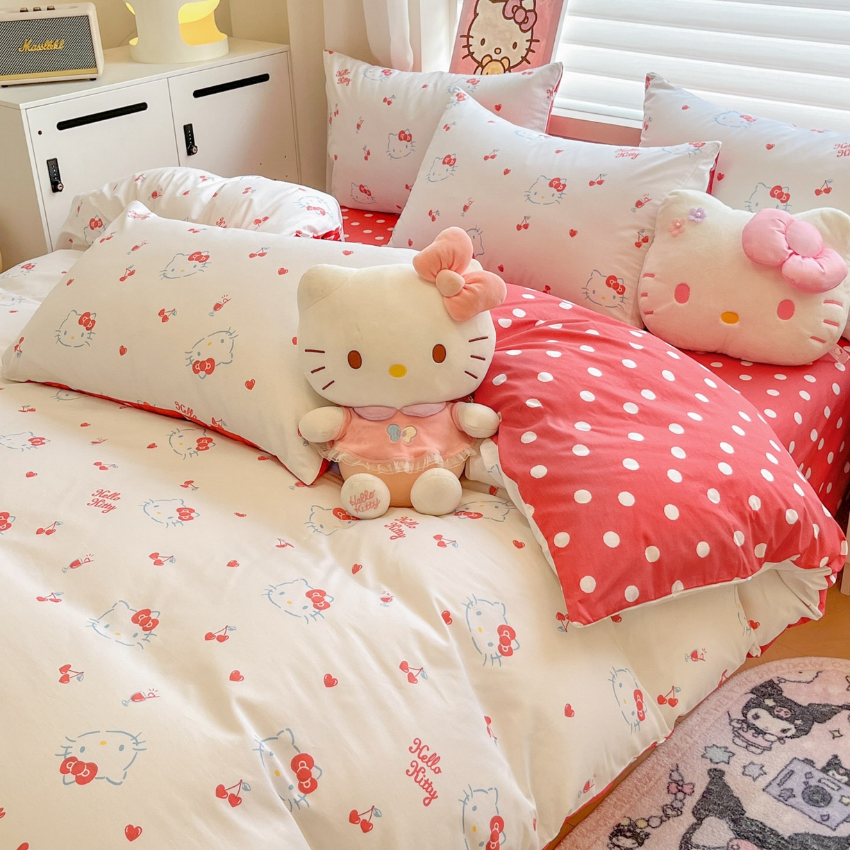 91家纺网 家纺一手货源 找家纺 暮思家居 2026新款正版授权三丽鸥全棉纯棉四件套系列-第一批 樱桃凯蒂
