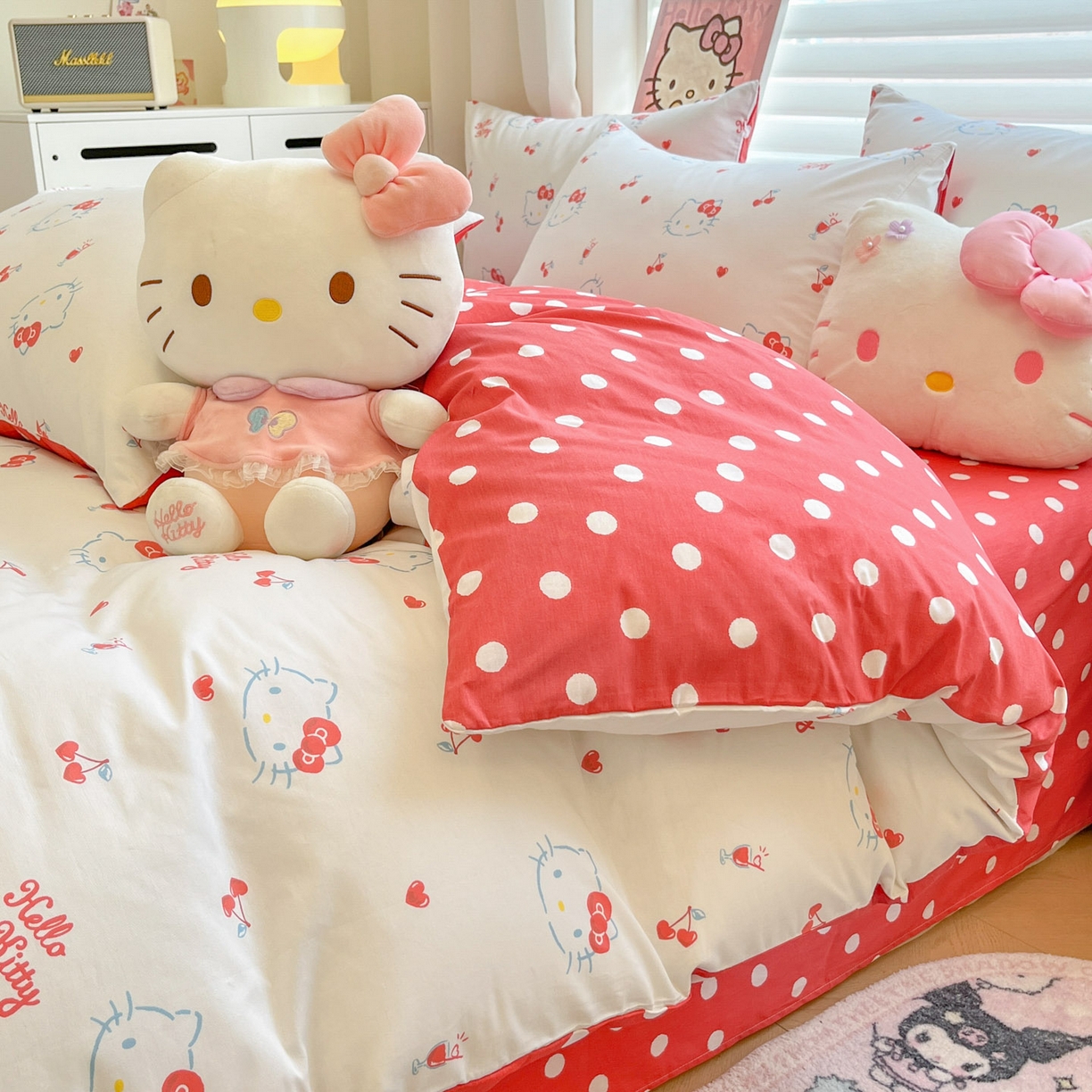 91家纺网 家纺一手货源 找家纺 暮思家居 2026新款正版授权三丽鸥全棉纯棉四件套系列-第一批 樱桃凯蒂