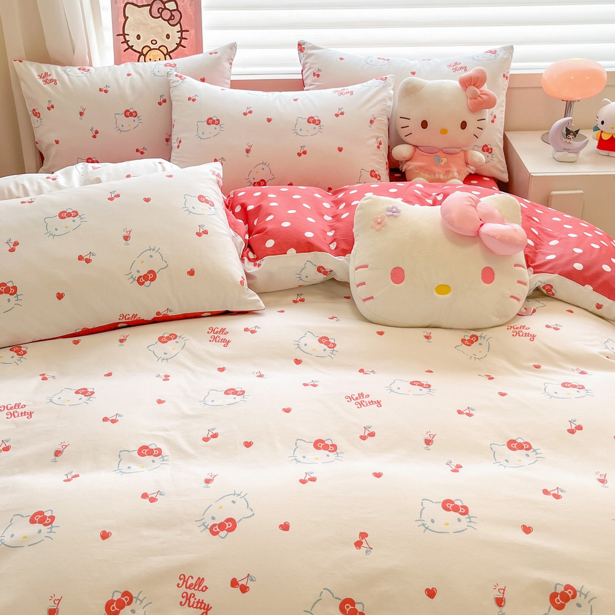 91家纺网 家纺一手货源 找家纺 暮思家居 2026新款正版授权三丽鸥全棉纯棉四件套系列-第一批 樱桃凯蒂