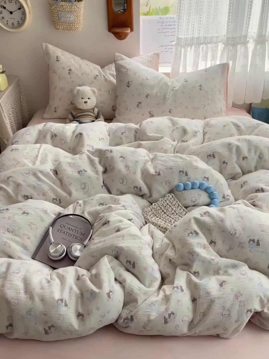 91家纺网 家纺一手货源 找家纺 （总）沐芷 2026 【提供买家秀】简约可爱双层纱四件套床上用品 单被套/四件套