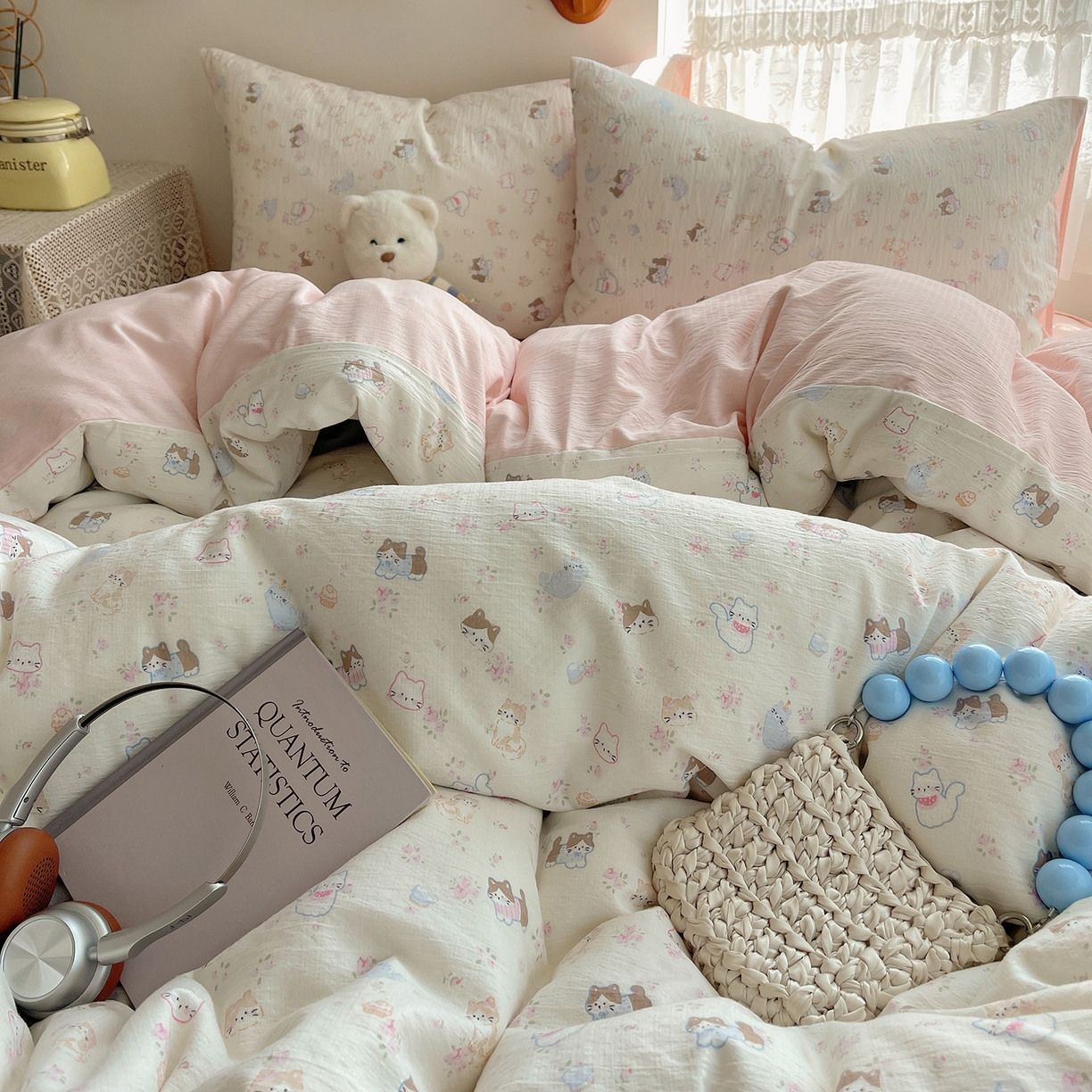 91家纺网 家纺一手货源 找家纺 （总）沐芷 2026 【提供买家秀】简约可爱双层纱四件套床上用品 单被套/四件套