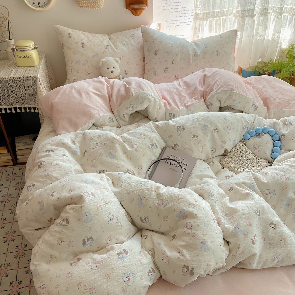 91家纺网 家纺一手货源 找家纺 （总）沐芷 2026 【提供买家秀】简约可爱双层纱四件套床上用品 单被套/四件套