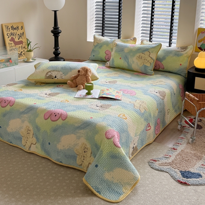 91家纺网 家纺一手货源 找家纺 茉夕家纺 2026新款春季双面纯棉印花单品床盖单件床盖 小猫阿狗