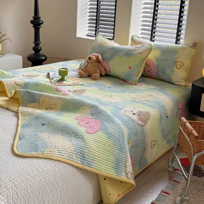 91家纺网 家纺一手货源 找家纺 茉夕家纺 2026新款春季双面纯棉印花单品床盖单件床盖 小猫阿狗