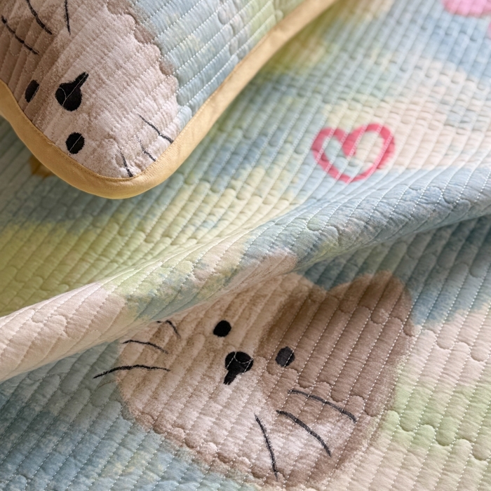 91家纺网 家纺一手货源 找家纺 茉夕家纺 2026新款春季双面纯棉印花单品床盖单件床盖 小猫阿狗