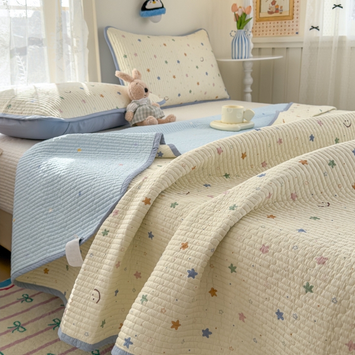 91家纺网 家纺一手货源 找家纺 茉夕家纺 2026新款春季双面纯棉印花单品床盖单件床盖 星河梦