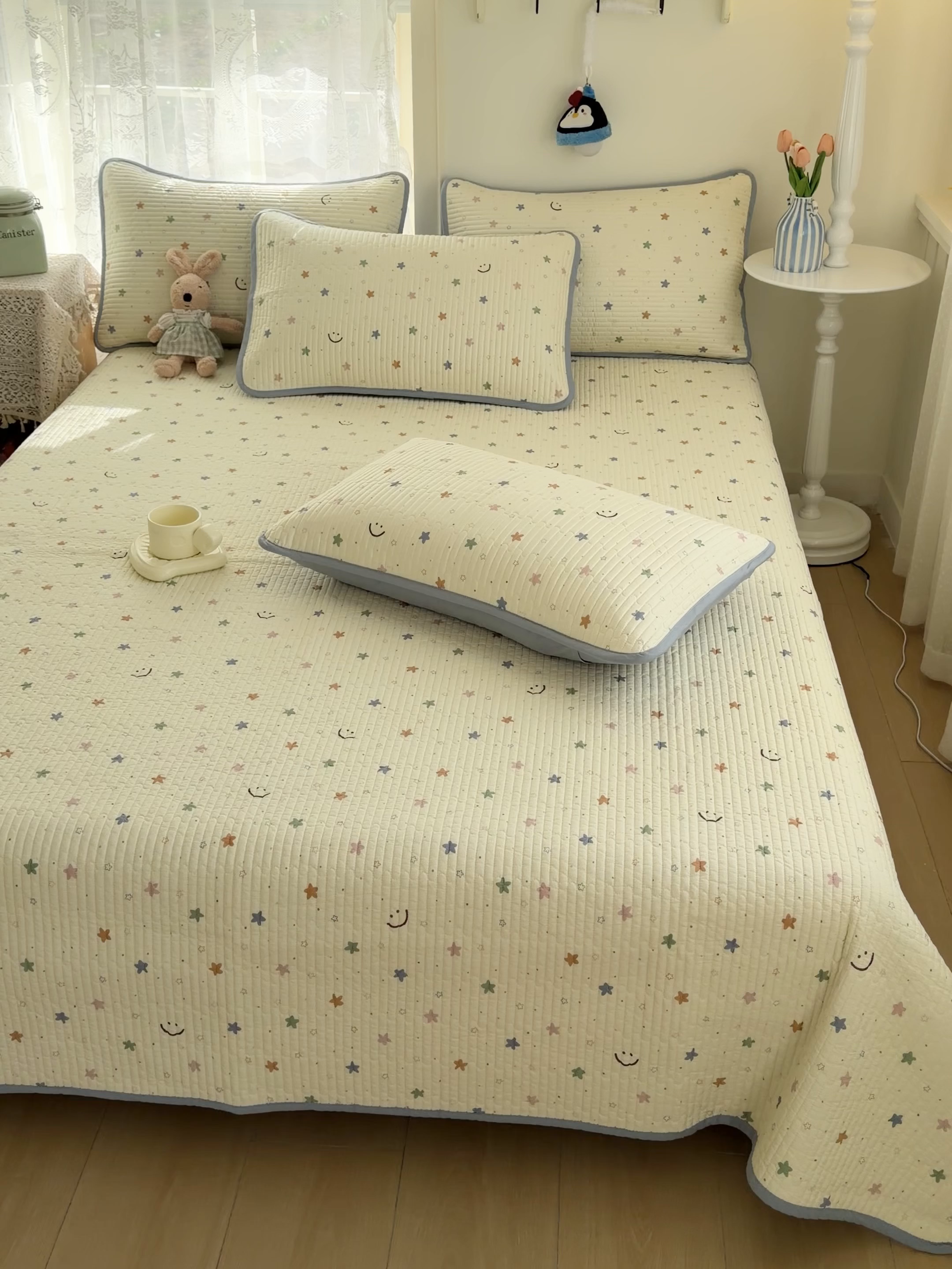 91家纺网 家纺一手货源 找家纺 茉夕家纺 2026新款春季双面纯棉印花单品床盖单件床盖 星河梦