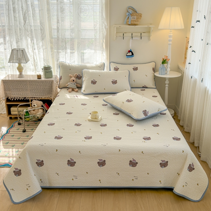 茉夕家纺 2026新款春季双面纯棉印花单品床盖单件床盖 星星熊