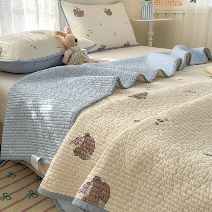 91家纺网 家纺一手货源 找家纺 茉夕家纺 2026新款春季双面纯棉印花单品床盖单件床盖 星星熊