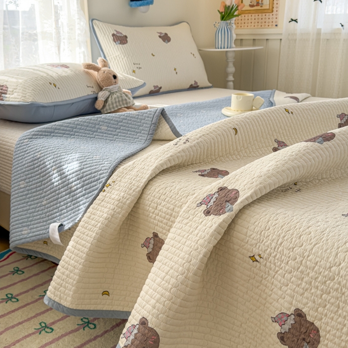 91家纺网 家纺一手货源 找家纺 茉夕家纺 2026新款春季双面纯棉印花单品床盖单件床盖 星星熊