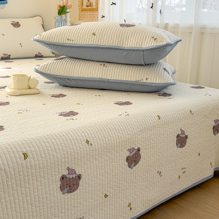 91家纺网 家纺一手货源 找家纺 茉夕家纺 2026新款春季双面纯棉印花单品床盖单件床盖 星星熊