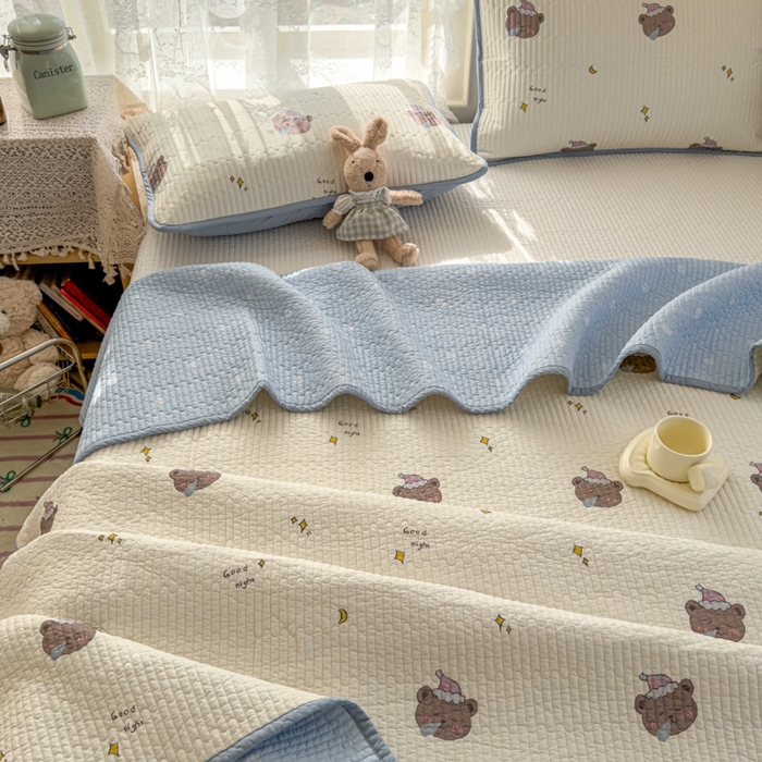 91家纺网 家纺一手货源 找家纺 茉夕家纺 2026新款春季双面纯棉印花单品床盖单件床盖 星星熊