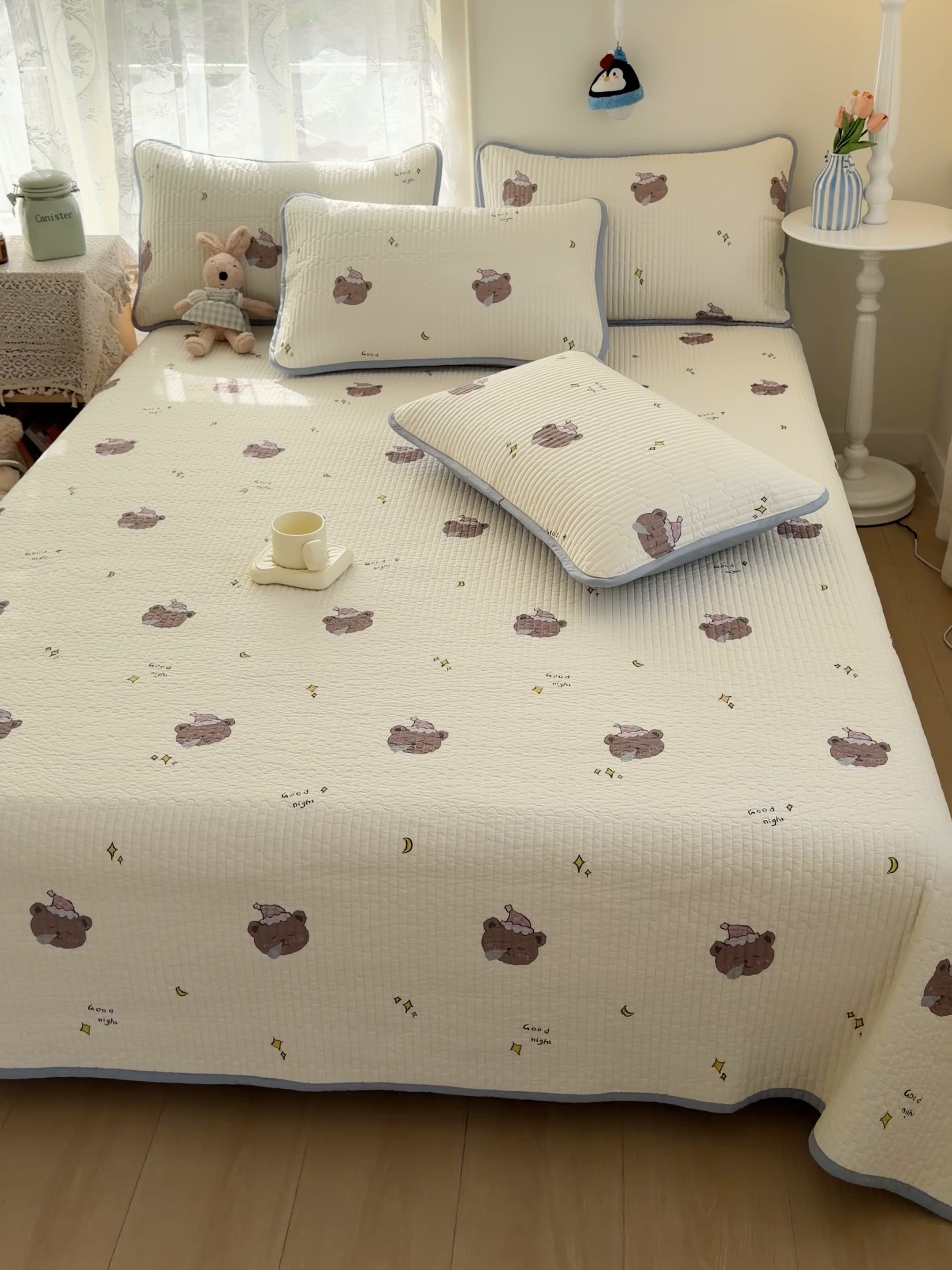 91家纺网 家纺一手货源 找家纺 茉夕家纺 2026新款春季双面纯棉印花单品床盖单件床盖 星星熊