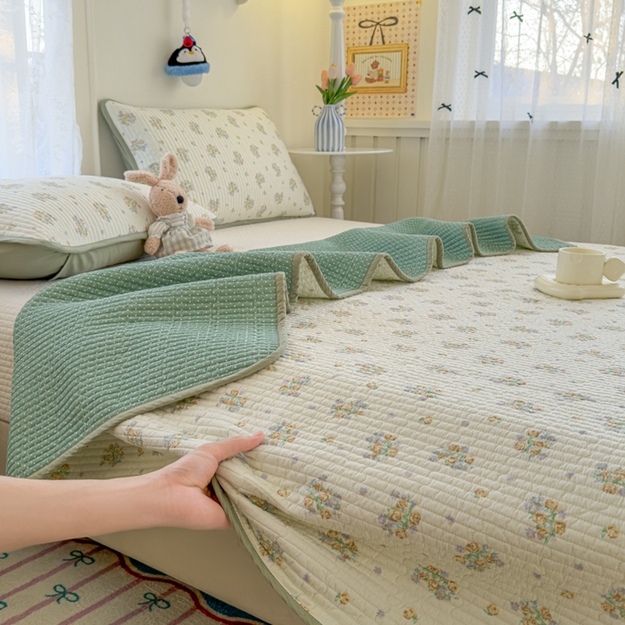 91家纺网 家纺一手货源 找家纺 茉夕家纺 2026新款春季双面纯棉印花单品床盖单件床盖 绣球花