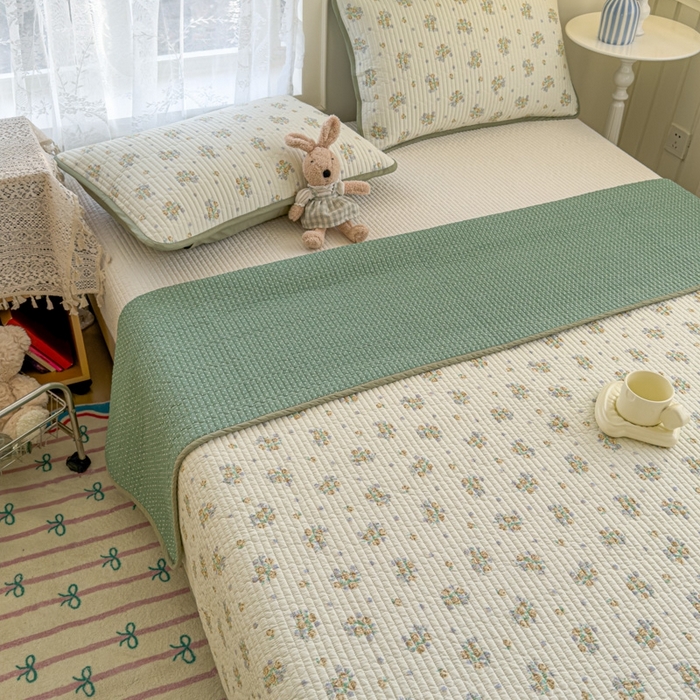 91家纺网 家纺一手货源 找家纺 茉夕家纺 2026新款春季双面纯棉印花单品床盖单件床盖 绣球花