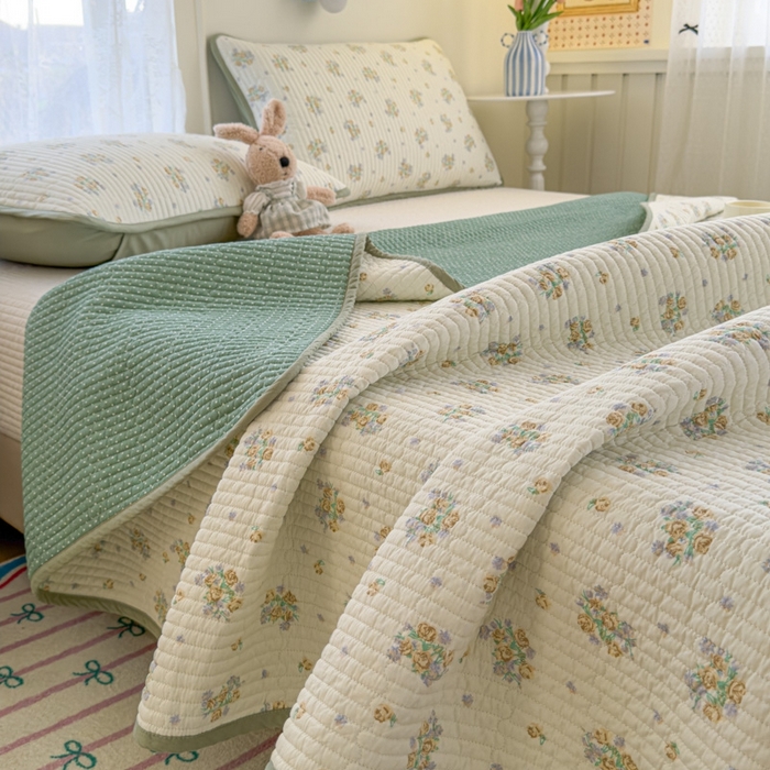 91家纺网 家纺一手货源 找家纺 茉夕家纺 2026新款春季双面纯棉印花单品床盖单件床盖 绣球花