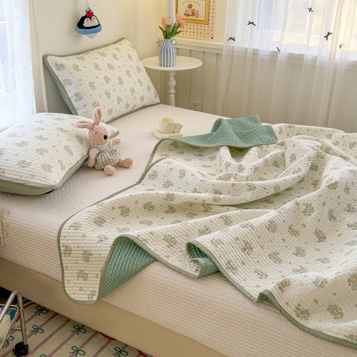 91家纺网 家纺一手货源 找家纺 茉夕家纺 2026新款春季双面纯棉印花单品床盖单件床盖 绣球花