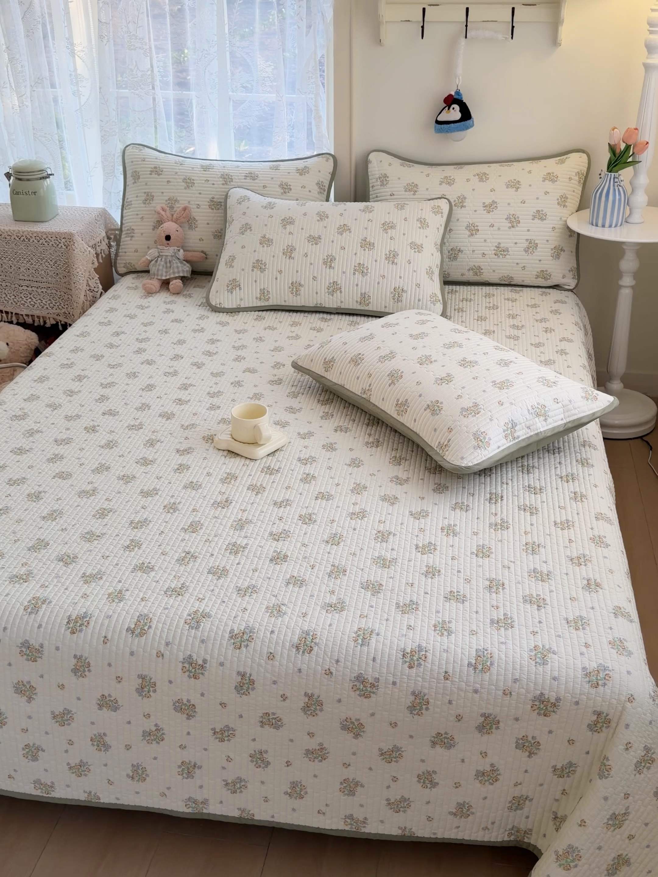 91家纺网 家纺一手货源 找家纺 茉夕家纺 2026新款春季双面纯棉印花单品床盖单件床盖 绣球花