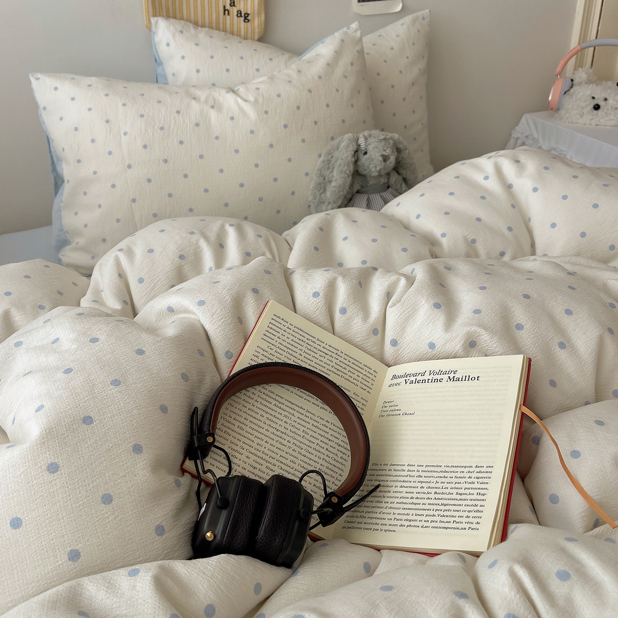 91家纺网 家纺一手货源 找家纺 沐芷 2026 【提供买家秀】简约可爱双层纱四件套床上用品 单被套/四件套 彼岸-海盐波点