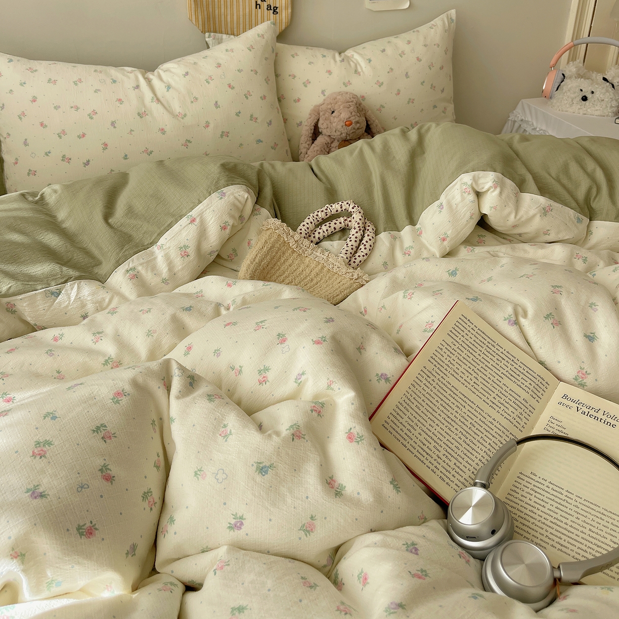 91家纺网 家纺一手货源 找家纺 沐芷 2026 【提供买家秀】简约可爱双层纱四件套床上用品 单被套/四件套 彼岸-初恋