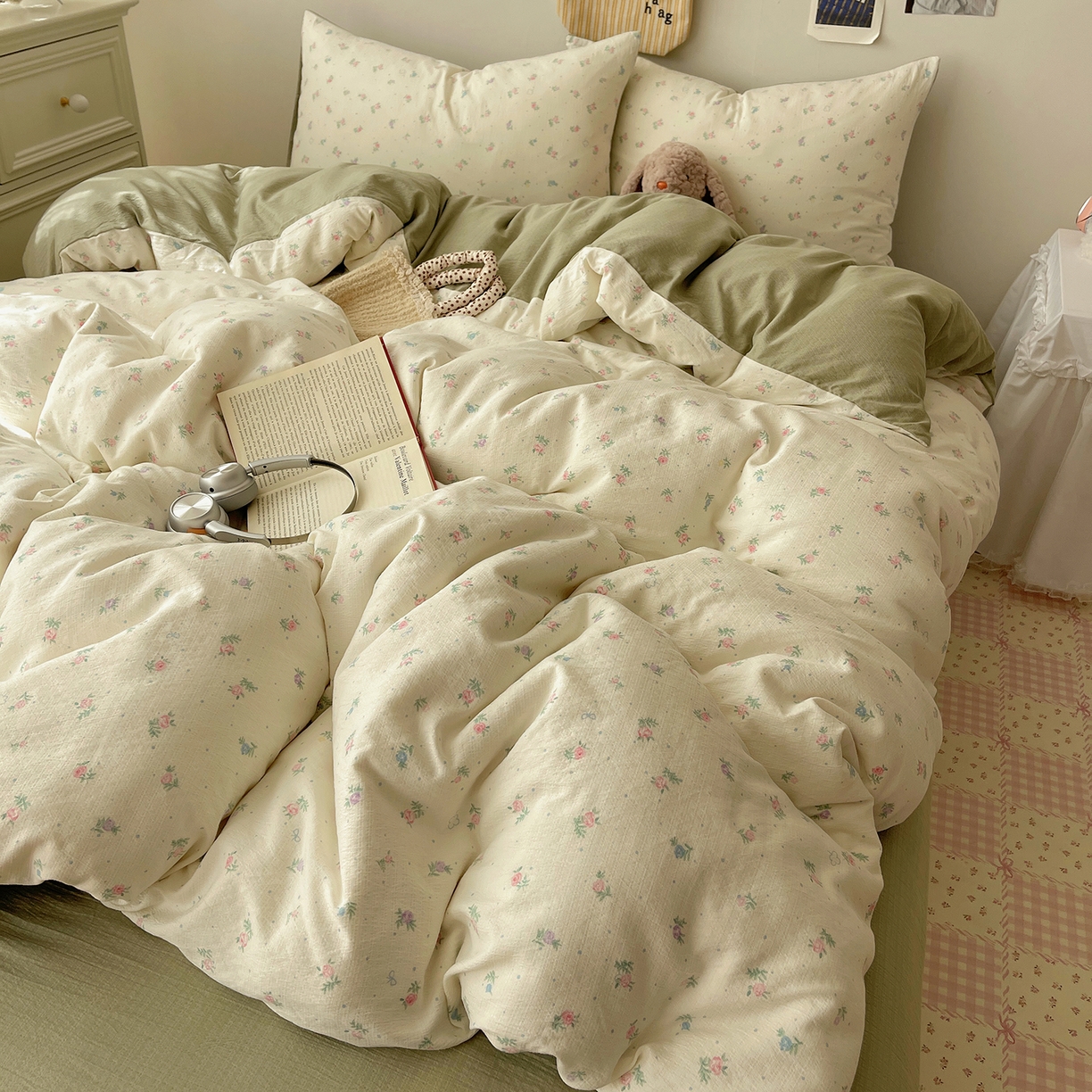 91家纺网 家纺一手货源 找家纺 沐芷 2026 【提供买家秀】简约可爱双层纱四件套床上用品 单被套/四件套 彼岸-初恋