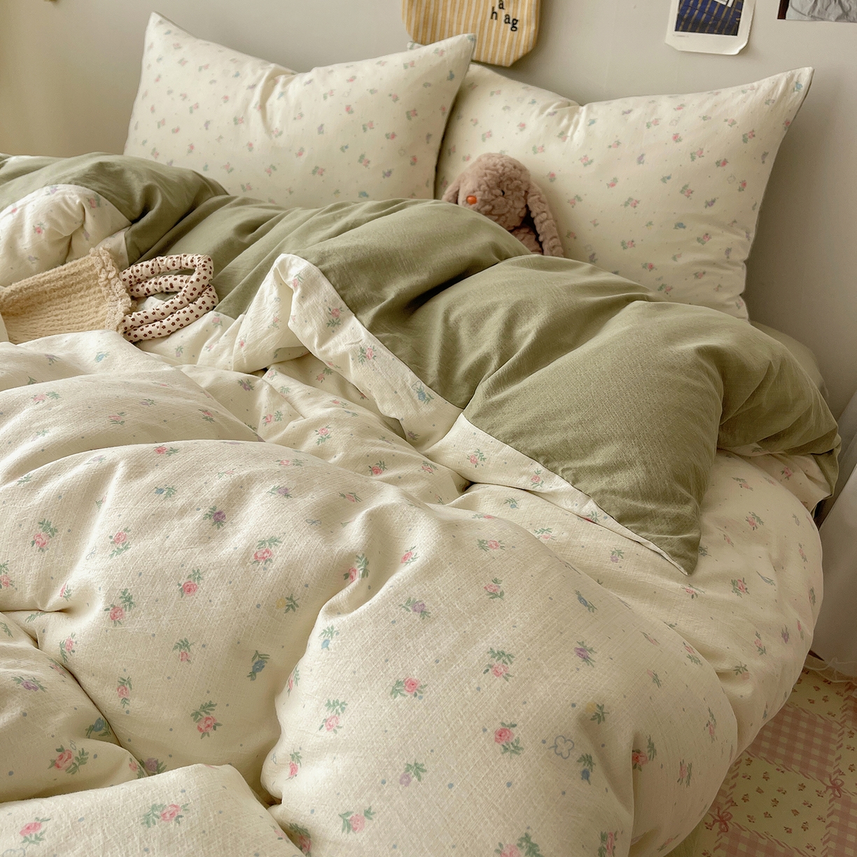 91家纺网 家纺一手货源 找家纺 沐芷 2026 【提供买家秀】简约可爱双层纱四件套床上用品 单被套/四件套 彼岸-初恋